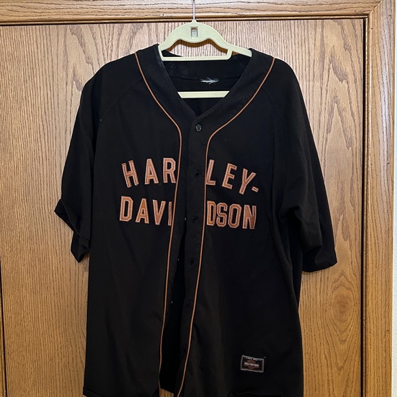 Harley-Davidson Men's Black Jersey with Orange Trim - Picture 1 of 5